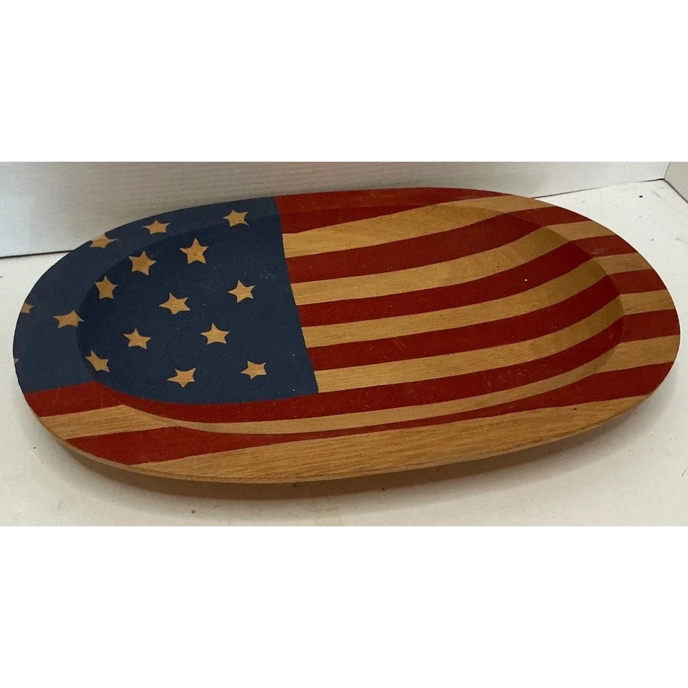 Vintage Wooden American Flag Tray Patriotic Folk Art 14